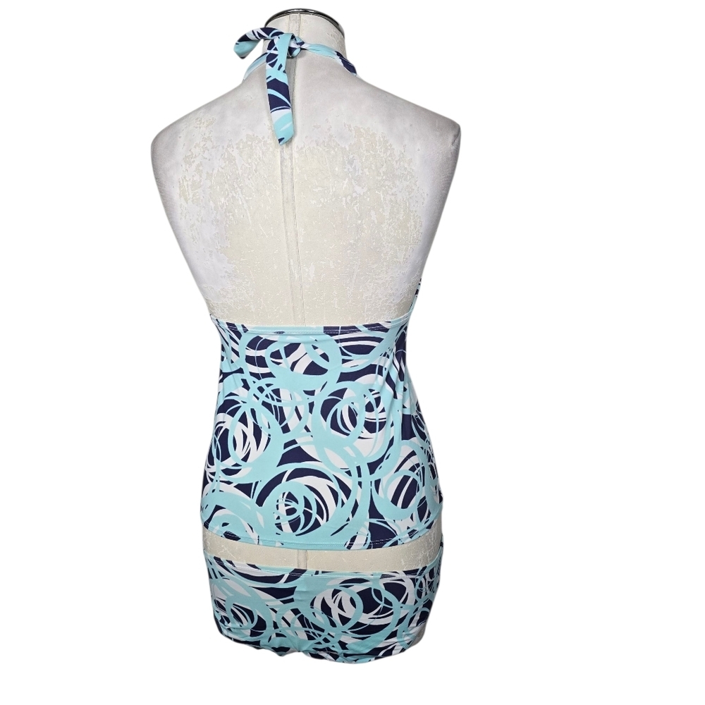 Perry Ellis Blue White Twirl Print Tankini & Bottom Swimwear Matching Set S - Picture 3 of 8